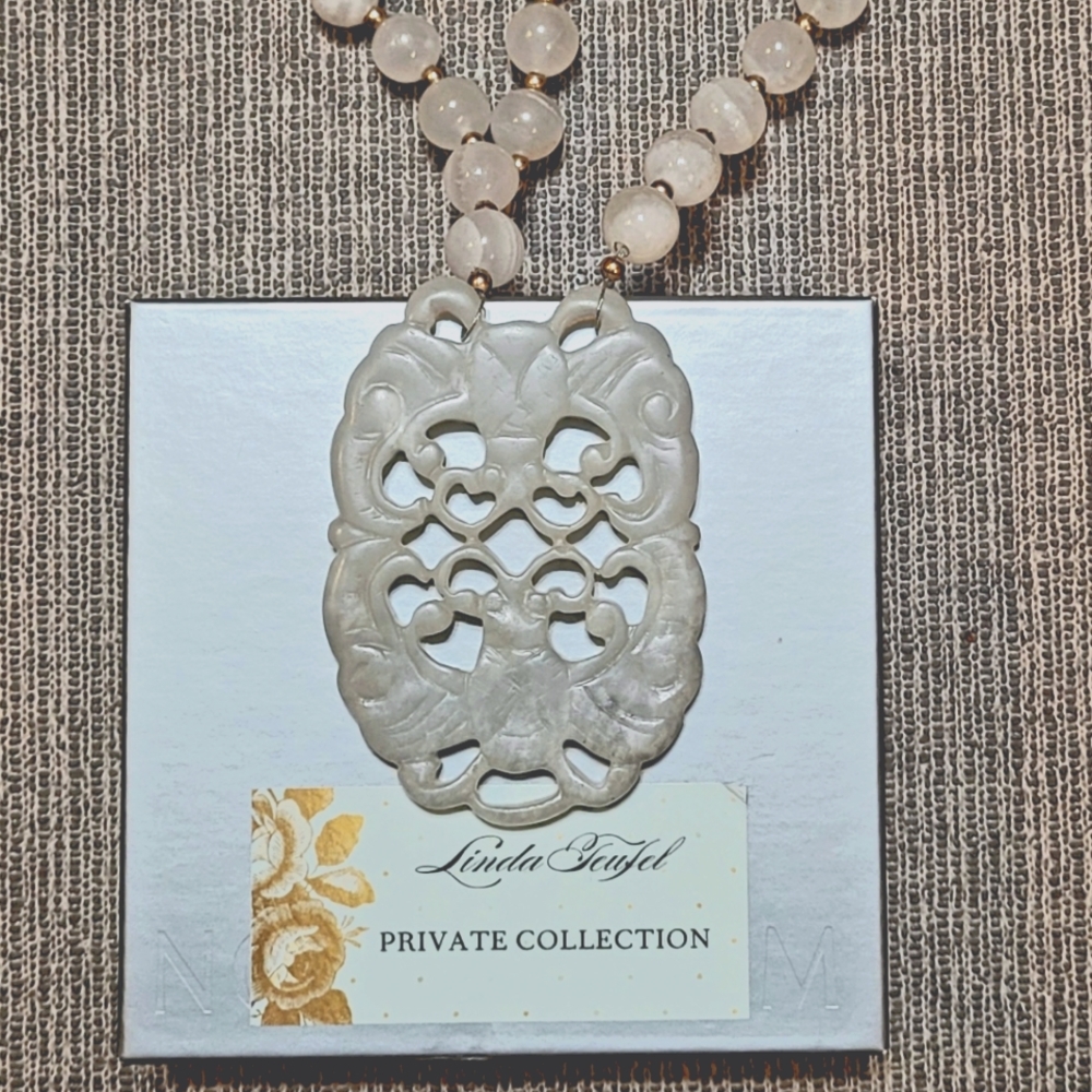 Carved White Jade Pendant & Beaded Handmade Necklace